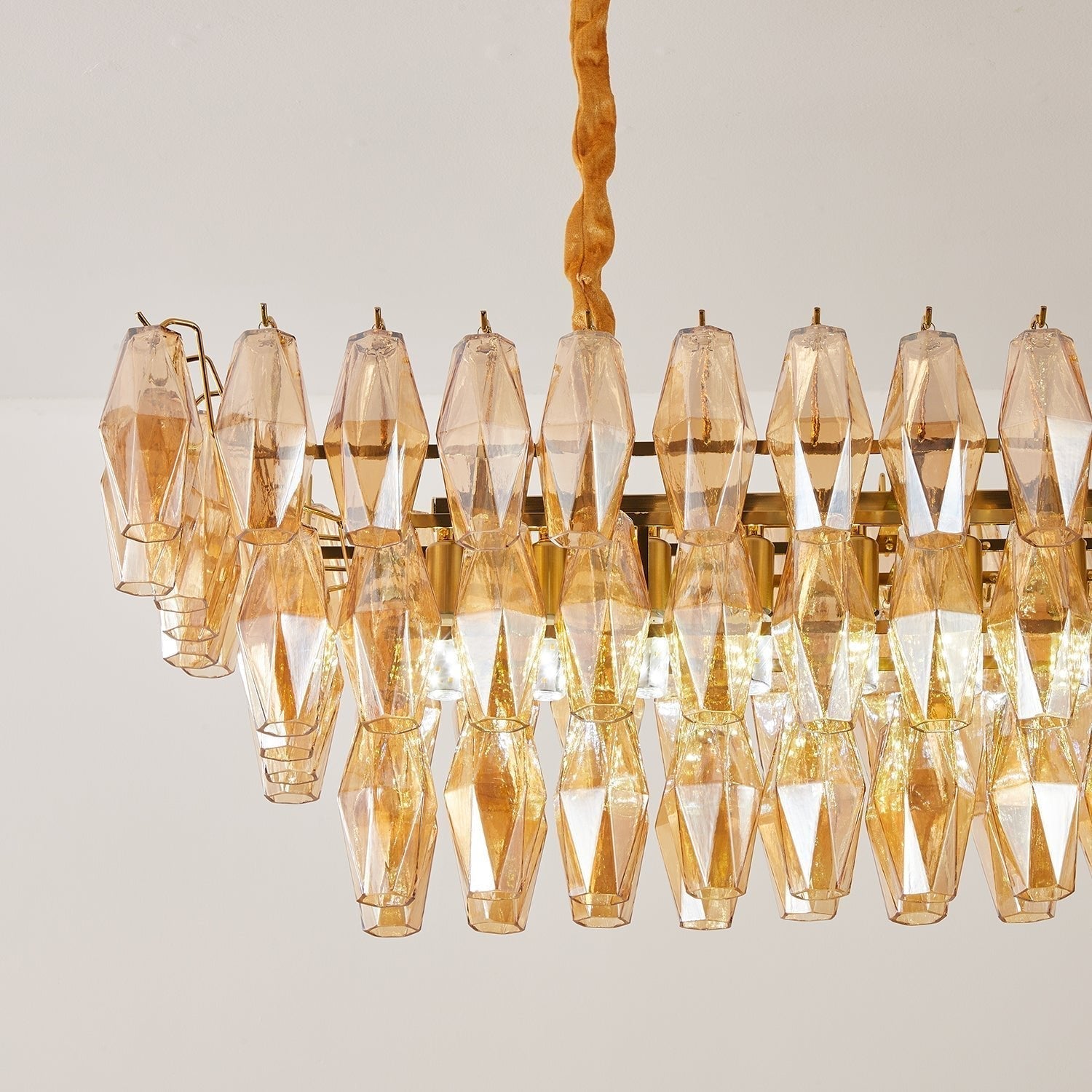 Aurora Chandelier Amber Prism Glass Rectangular Layered - Letslighting