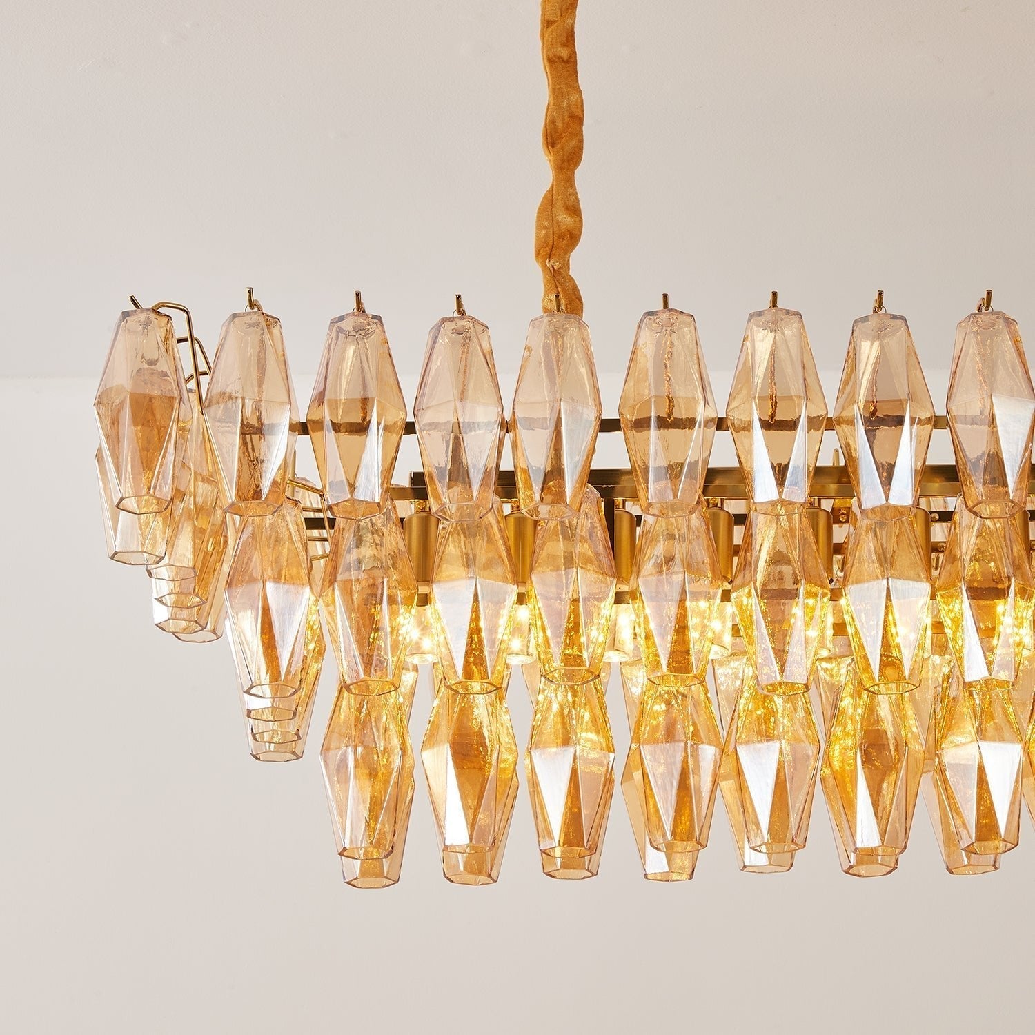 Aurora Chandelier Amber Prism Glass Rectangular Layered - Letslighting