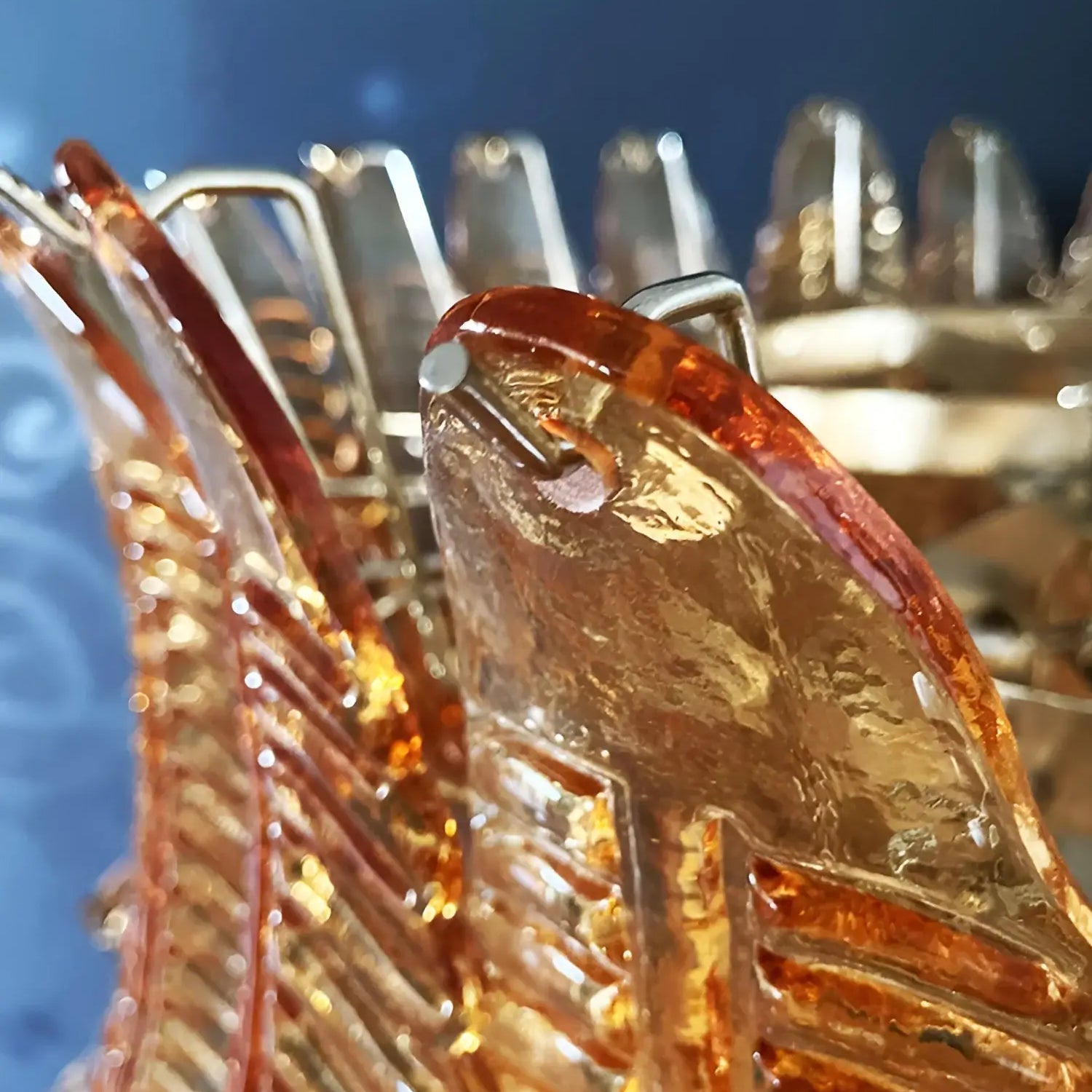 Aurora Chandelier Amber Murano Glass Leaves Layered - Letslighting