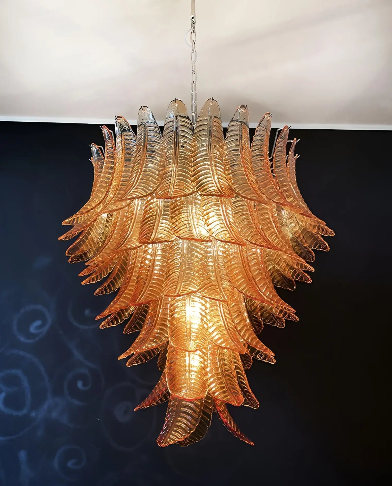 Aurora Chandelier Amber Murano Glass Leaves Layered - Letslighting