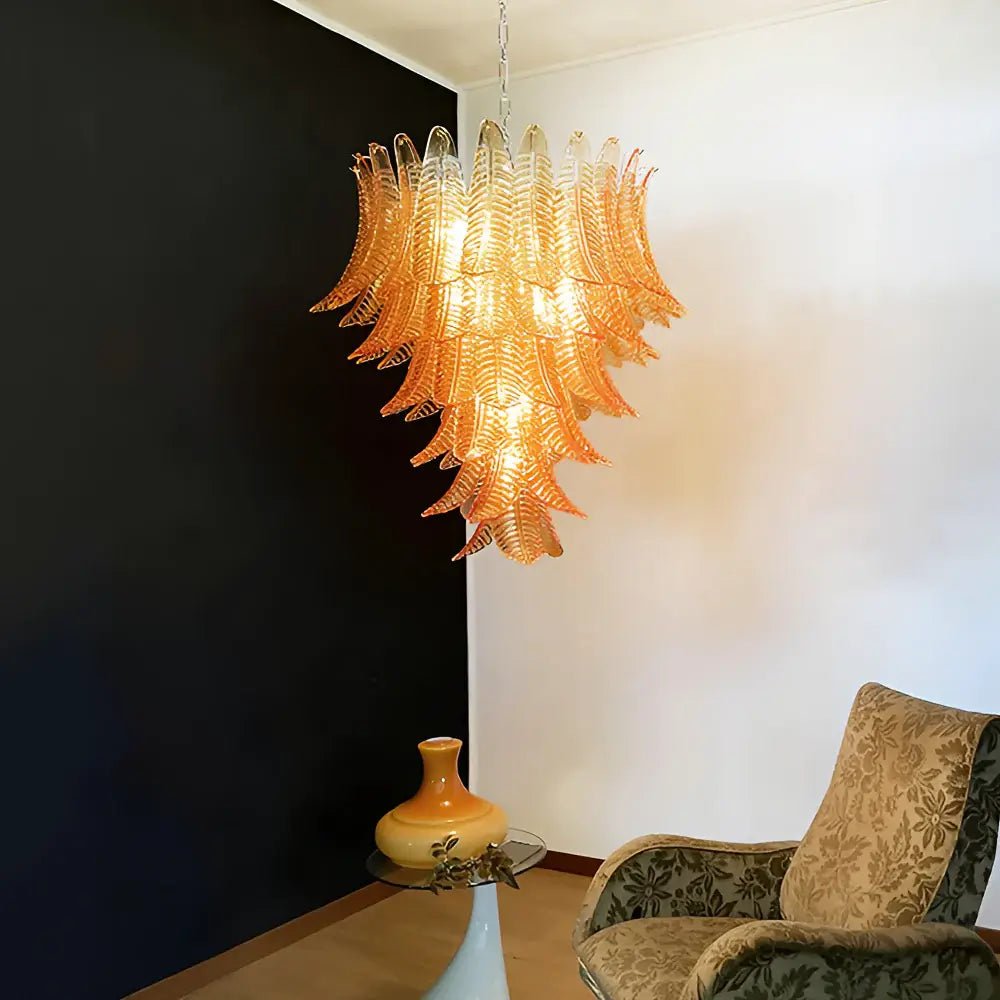 Aurora Chandelier Amber Murano Glass Leaves Layered - Letslighting