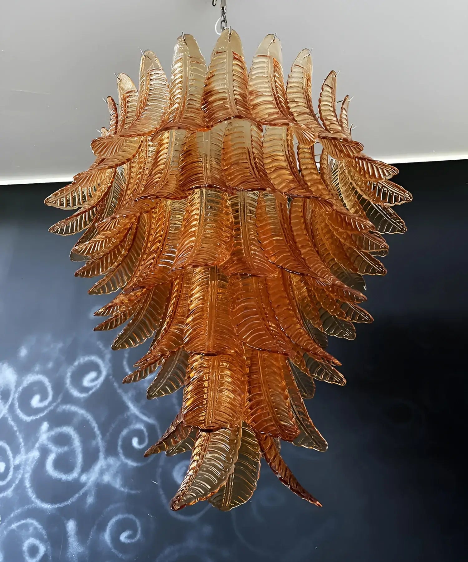 Aurora Chandelier Amber Murano Glass Leaves Layered - Letslighting