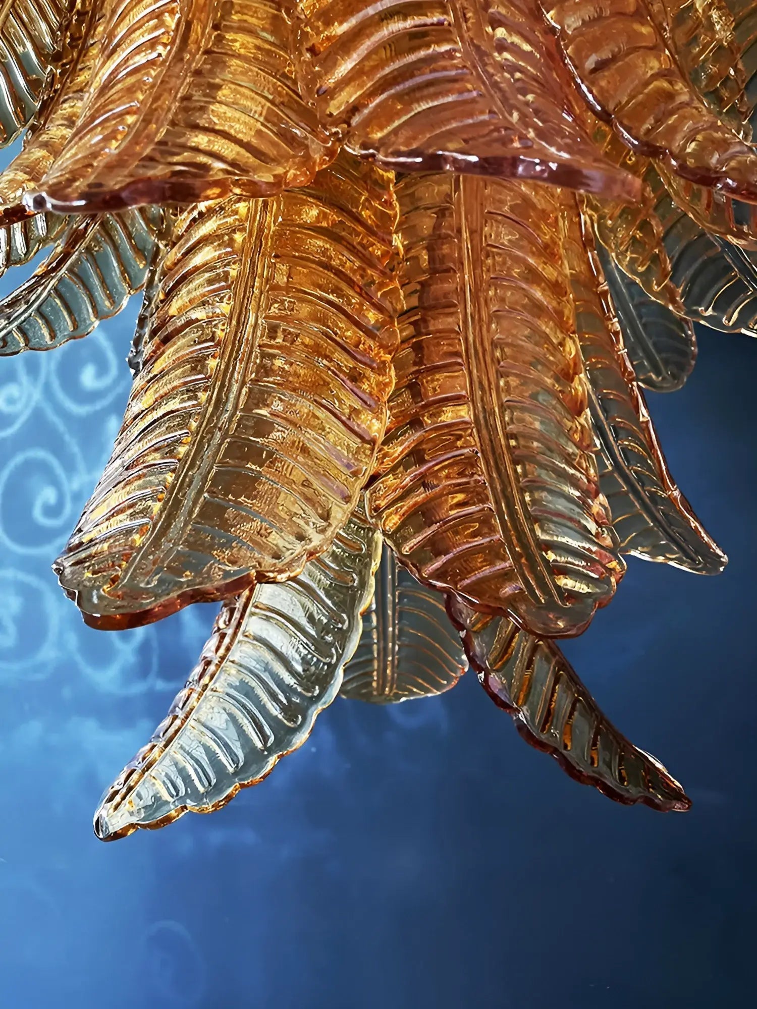 Aurora Chandelier Amber Murano Glass Leaves Layered - Letslighting