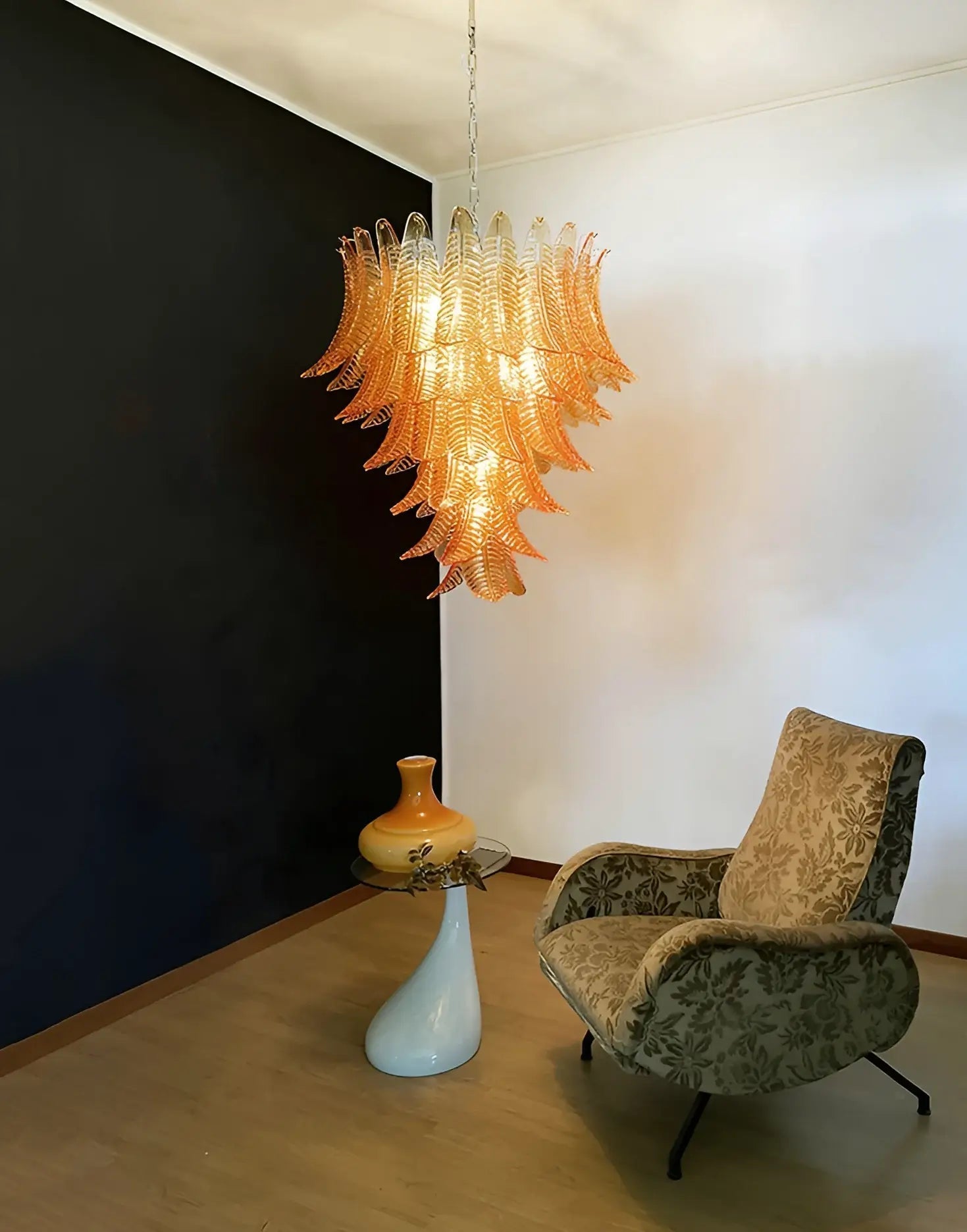 Aurora Chandelier Amber Murano Glass Leaves Layered - Letslighting