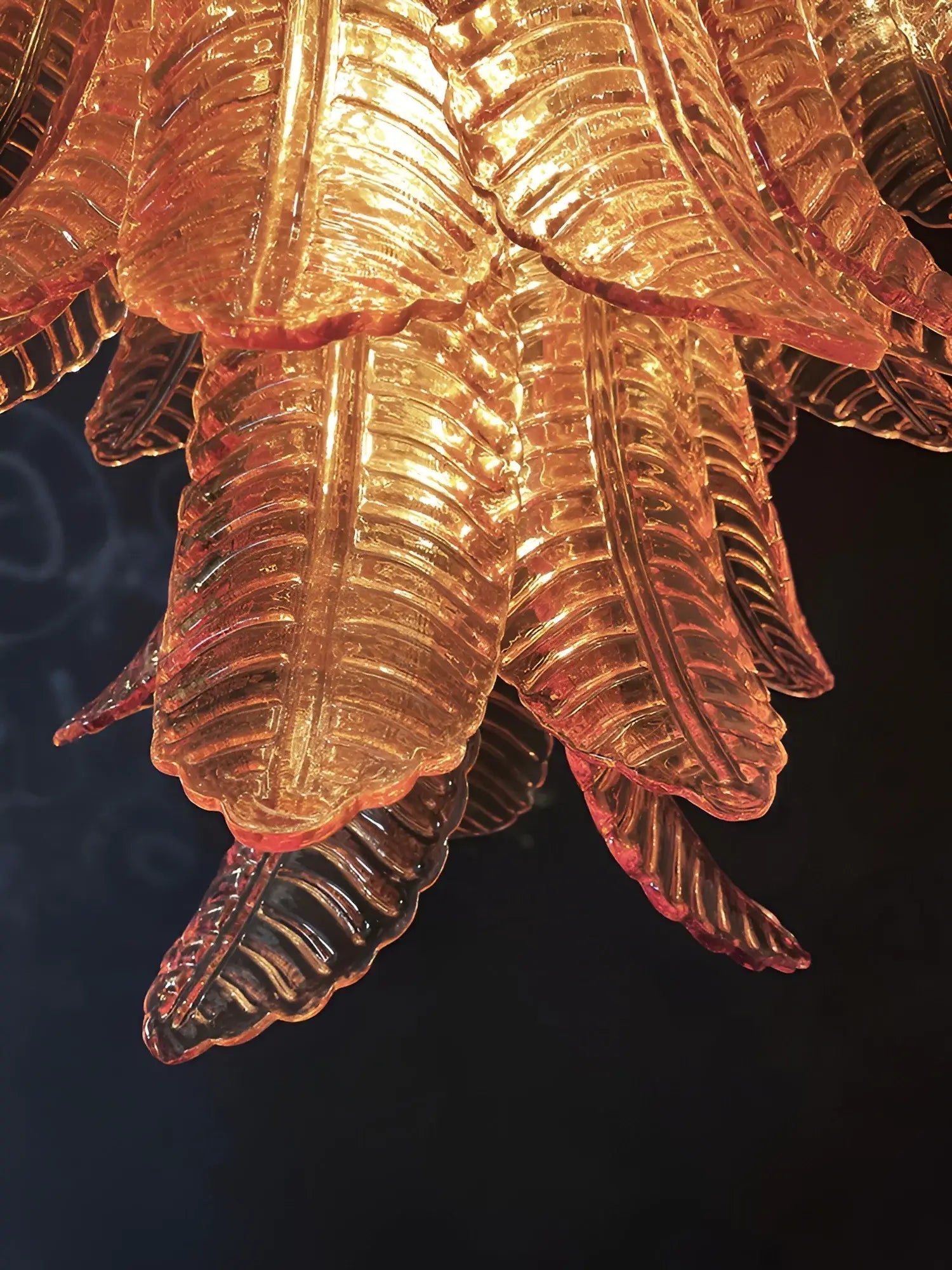 Aurora Chandelier Amber Murano Glass Leaves Layered - Letslighting