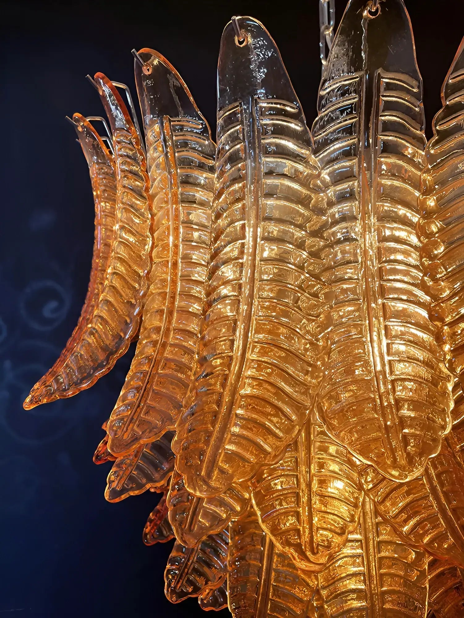 Aurora Chandelier Amber Murano Glass Leaves Layered - Letslighting