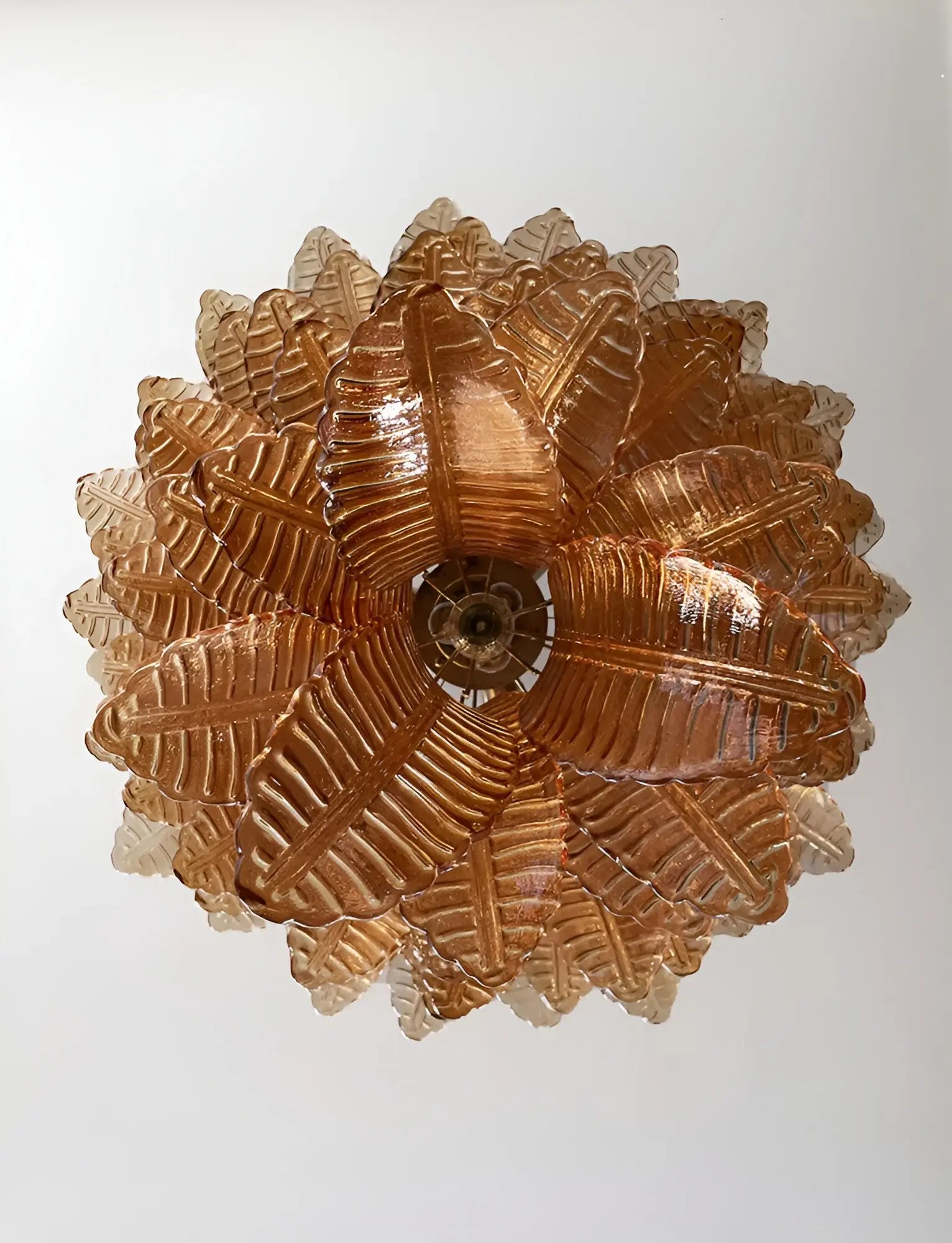 Aurora Chandelier Amber Murano Glass Leaves Layered - Letslighting