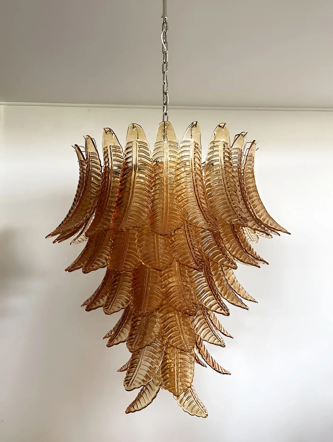 Aurora Chandelier Amber Murano Glass Leaves Layered - Letslighting