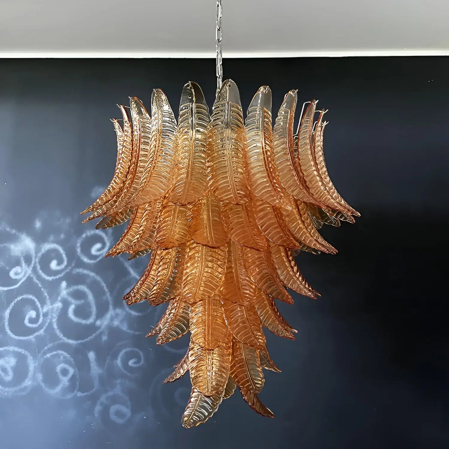 Aurora Chandelier Amber Murano Glass Leaves Layered - Letslighting