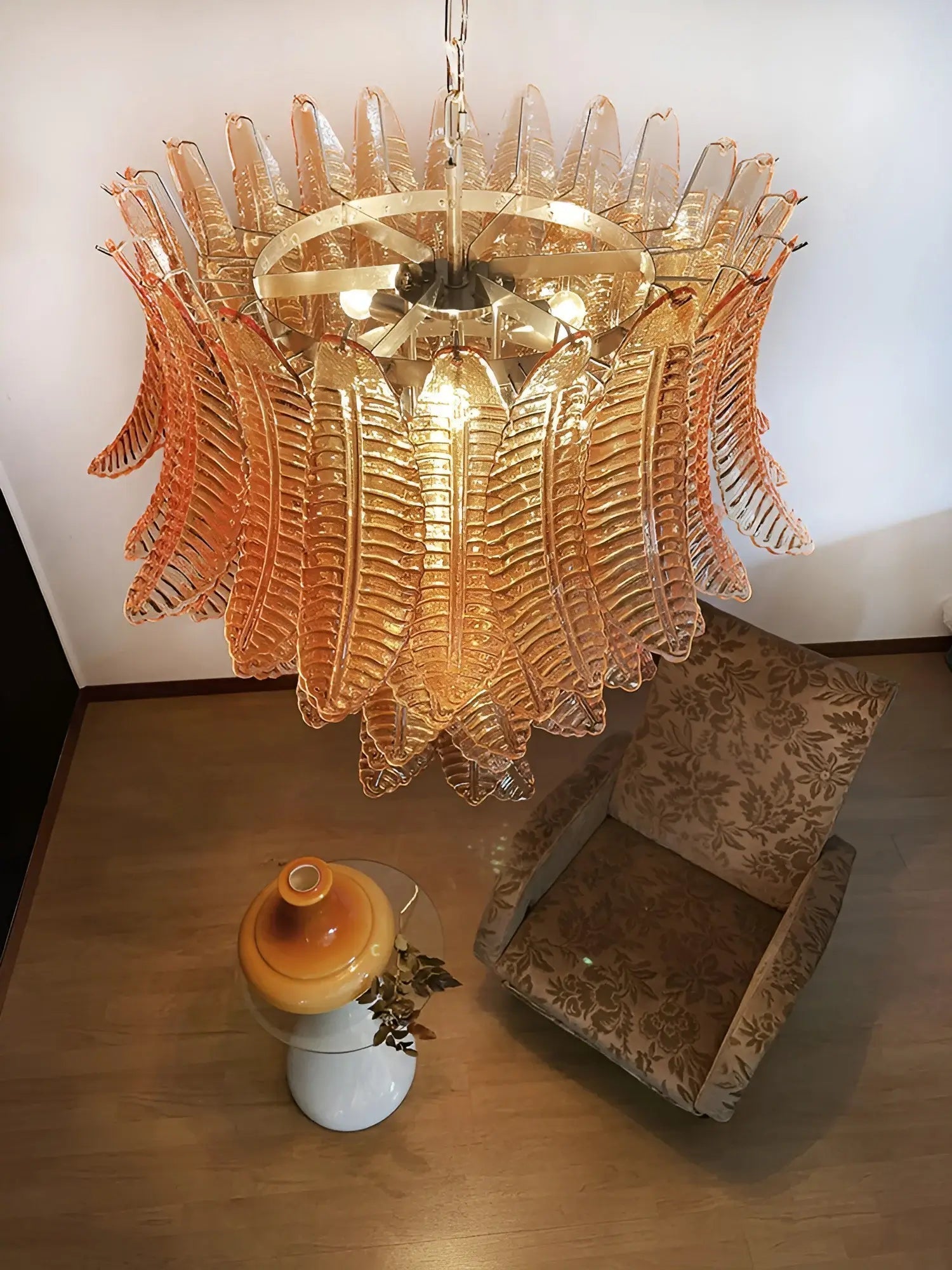 Aurora Chandelier Amber Murano Glass Leaves Layered - Letslighting