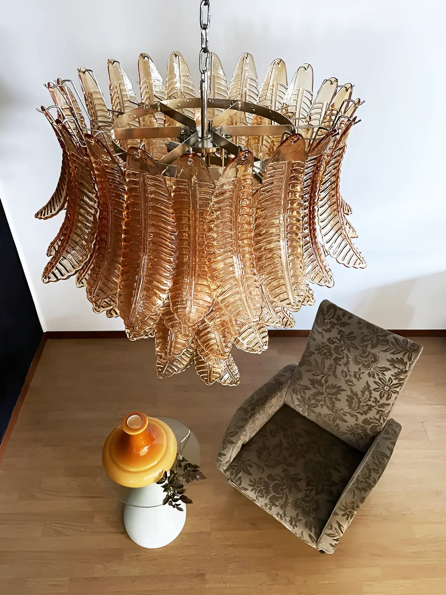 Aurora Chandelier Amber Murano Glass Leaves Layered - Letslighting