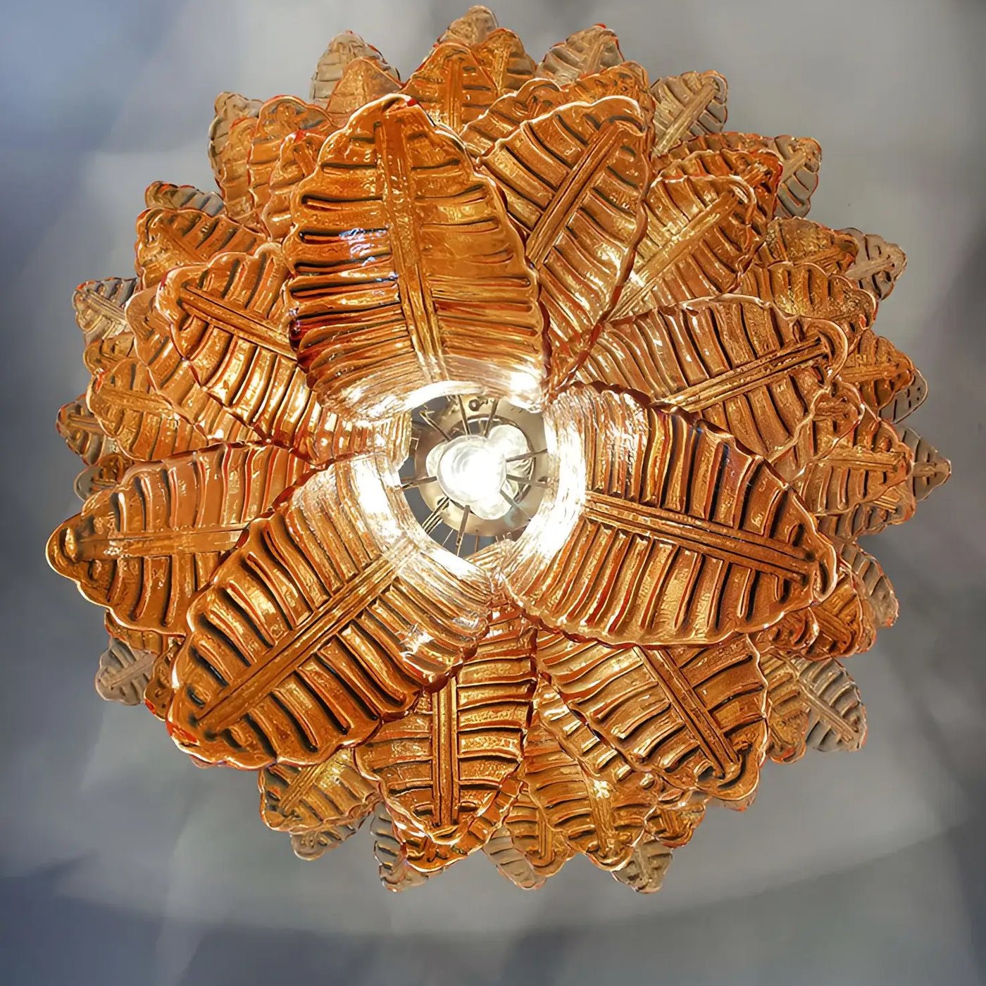 Aurora Chandelier Amber Murano Glass Leaves Layered - Letslighting