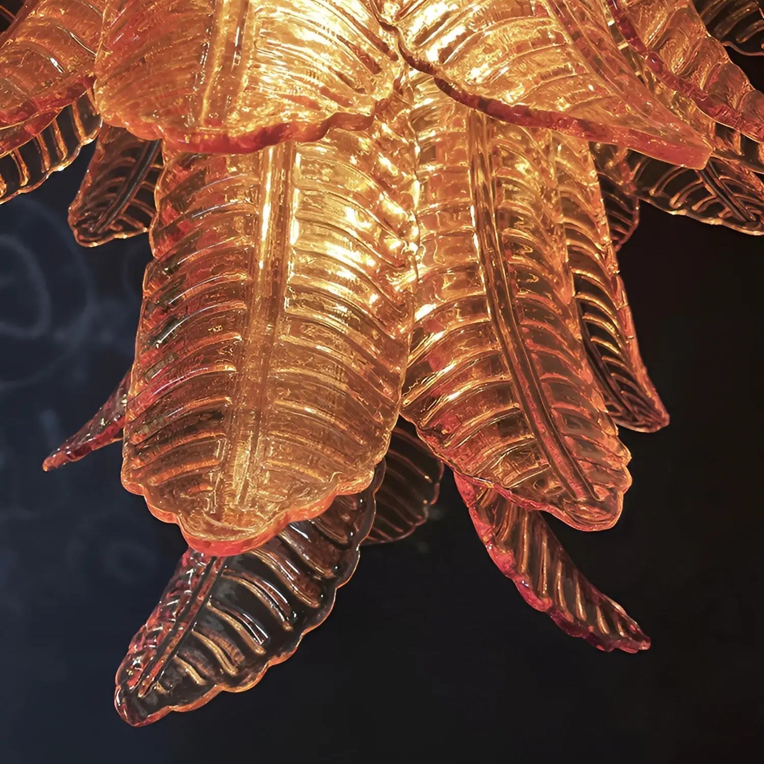 Aurora Chandelier Amber Murano Glass Leaves Layered - Letslighting