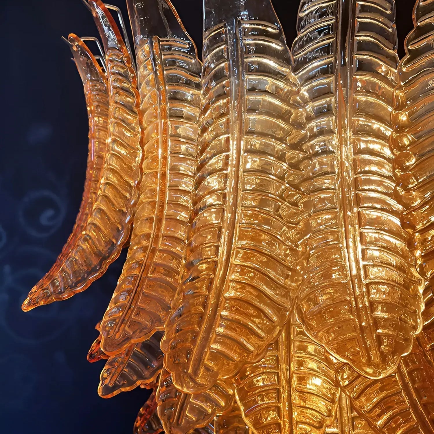 Aurora Chandelier Amber Murano Glass Leaves Layered - Letslighting
