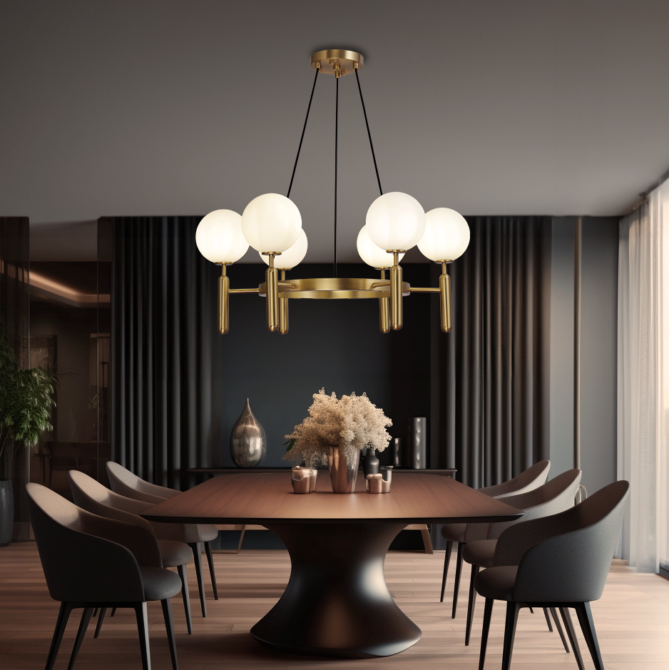 Kristy Luminaire LED Lustre Moderne Verre/Métal Doré/Blanc Salon