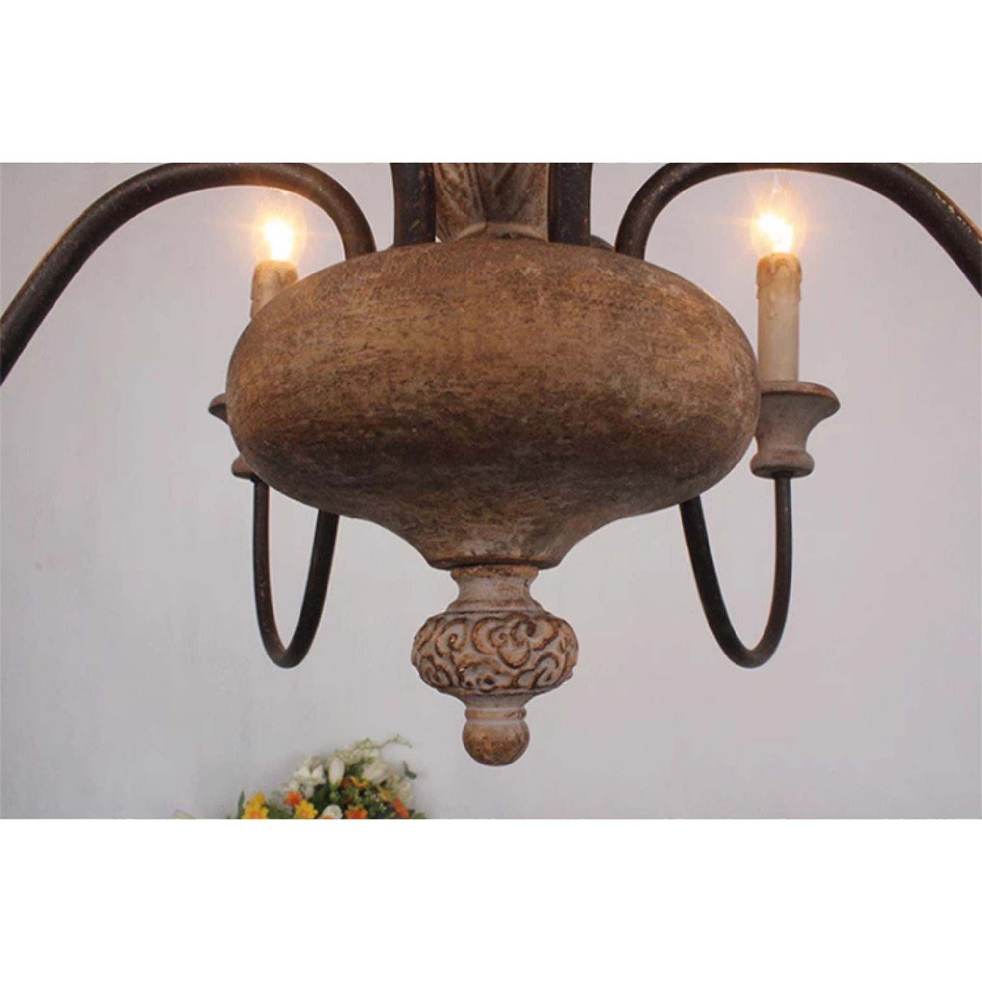 Ljomuvyi Traditional Farmhouse Metal Wood Chandelier - Lamp Copper