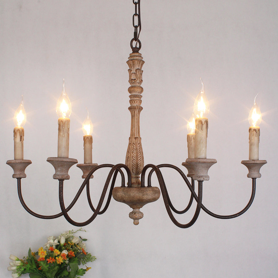 Ljomuvyi Traditional Farmhouse Metal Wood Chandelier - Lamp Copper