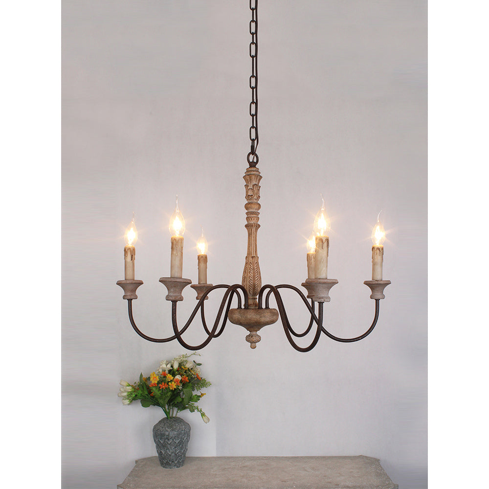 Ljomuvyi Traditional Farmhouse Metal Wood Chandelier - Lamp Copper