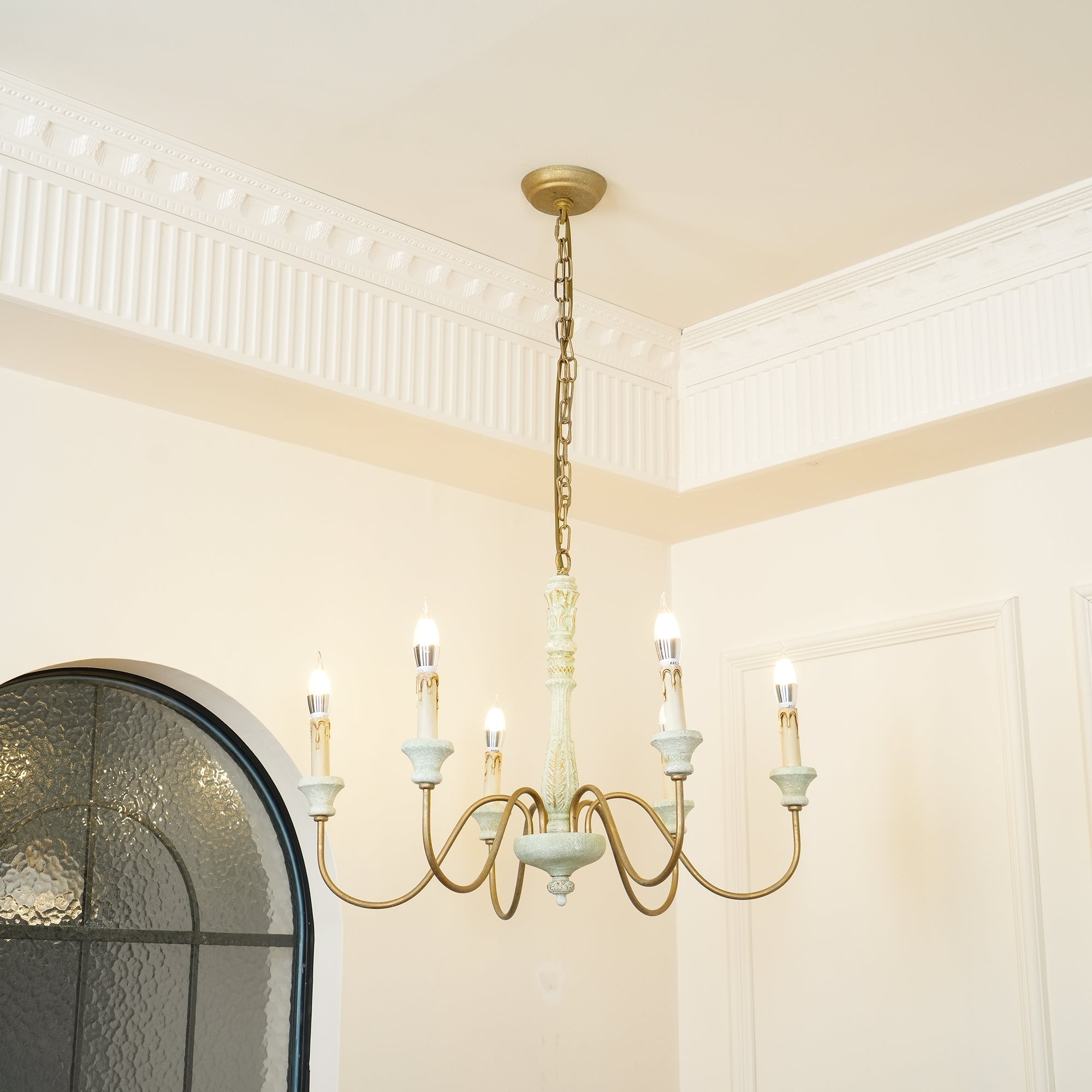 Ljomuvyi Traditional Farmhouse Metal Wood Chandelier - Lamp Copper