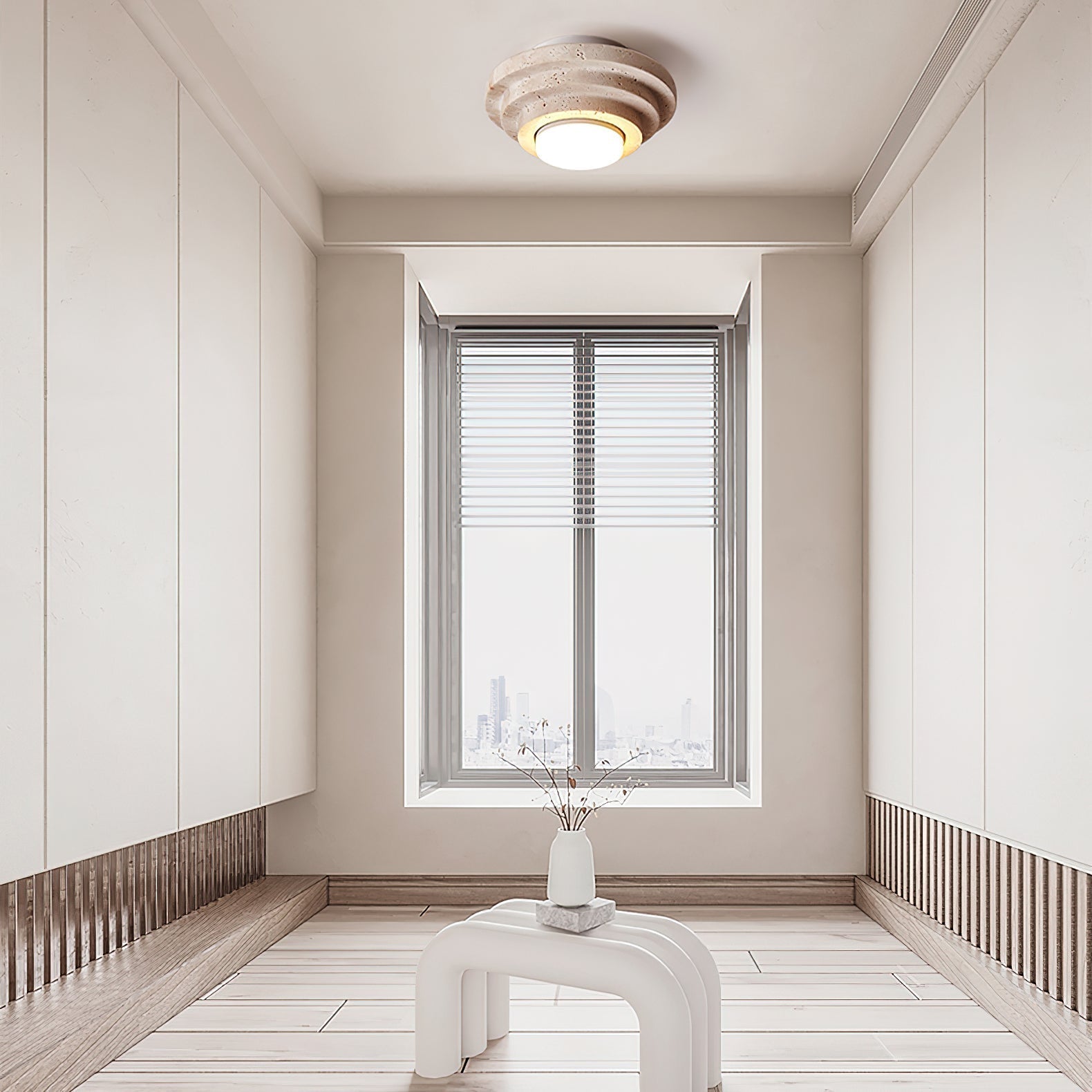 Zadoraris Tiered-Disc Travertine Ceiling Light - Letslighting