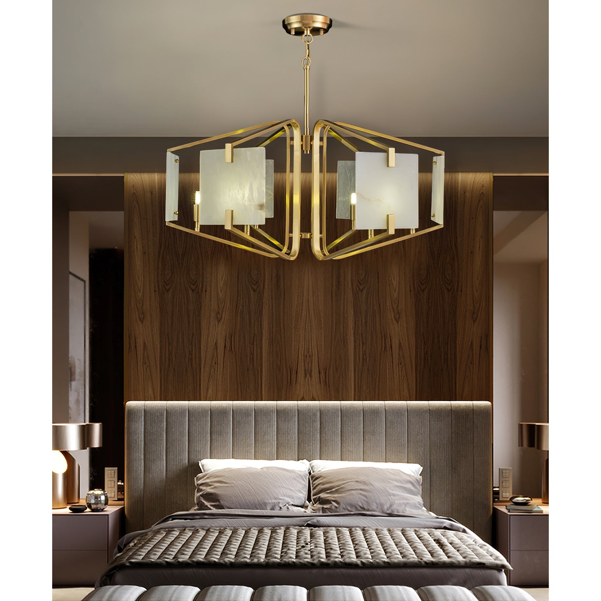 Plotuvys Postmodern Luxury Brass Alabaster Chandelier - Lamp Copper
