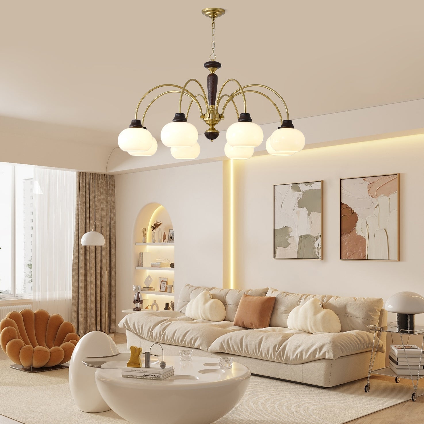 Aurora Chandelier Arched Globe White Shade - Blowlighting