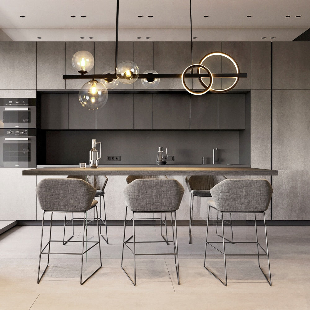 Valentina Suspension Anneau/Ronde Moderne, Métal/Verre, Noir/Doré, Salon