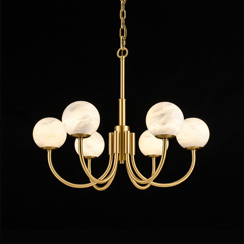 Mjolkuvys Modern Minimalist Globe Brass Alabaster Chandelier - Lamp Copper