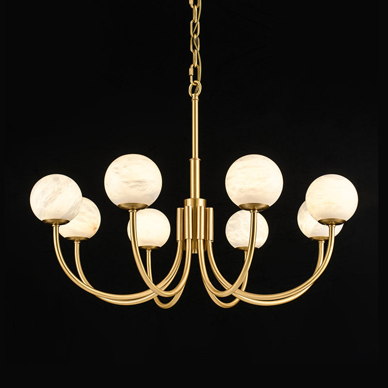 Mjolkuvys Modern Minimalist Globe Brass Alabaster Chandelier - Lamp Copper
