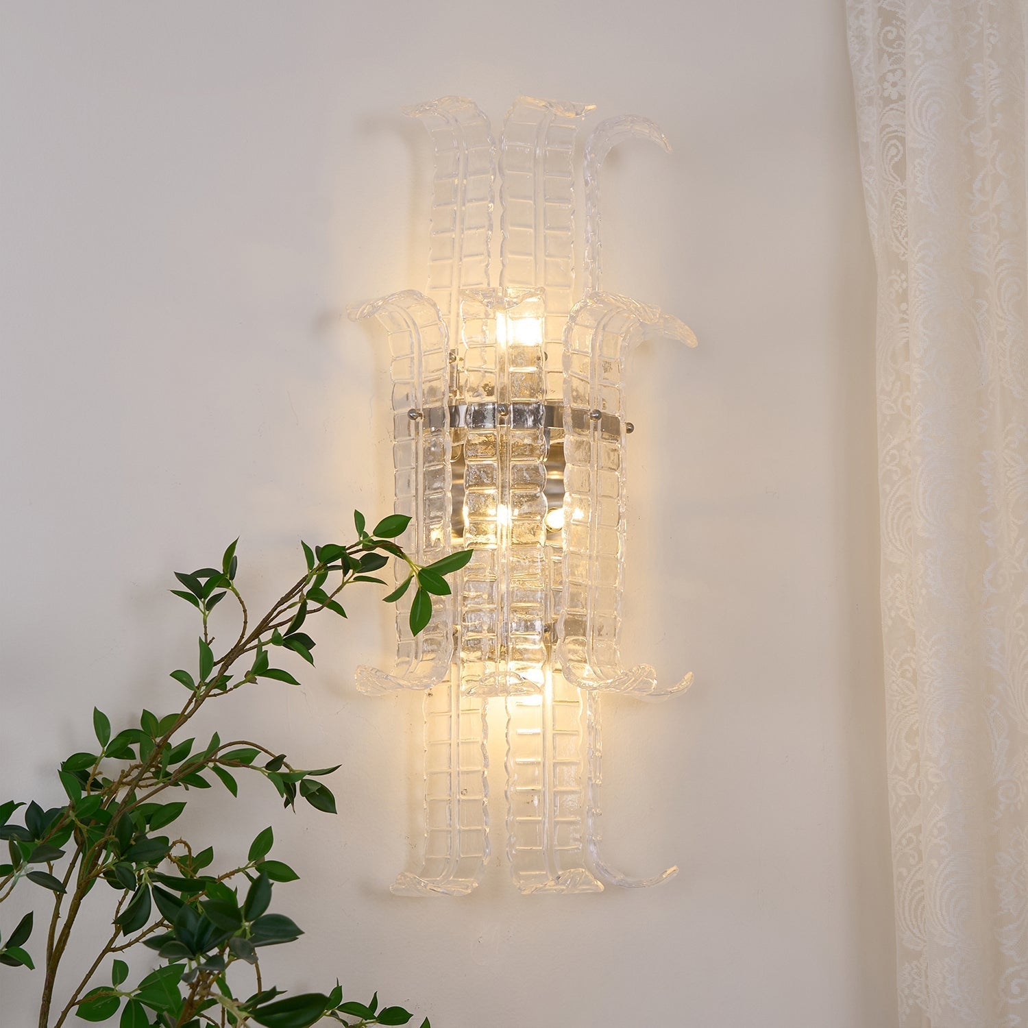 Aurora Wall Sconce Clear Murano Glass Panel Geometric - Letslighting