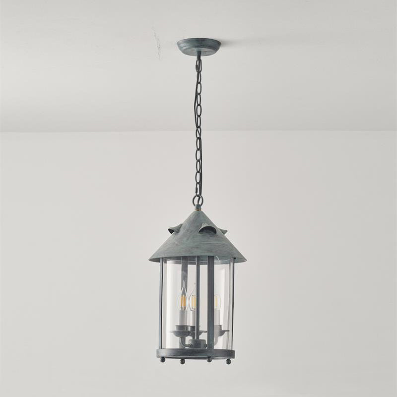 Tinduvyh Vintage Industrial Metal Glass Lantern Pendant Lamp - Lamp Copper