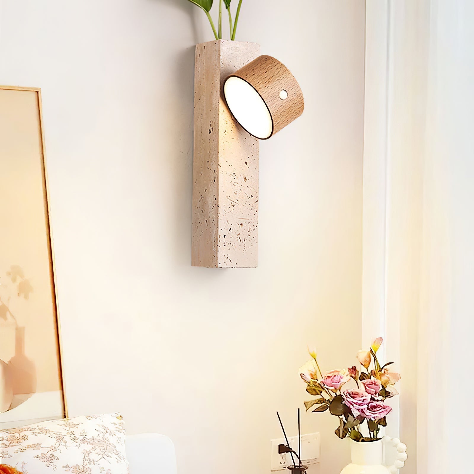 Zarinila Rectangular-Block Travertine Wall Light - Letslighting