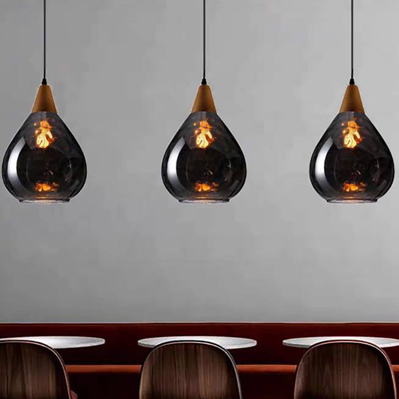 Arisha Vintage LED Suspension Ambre Verre Bois Chambre à coucher
