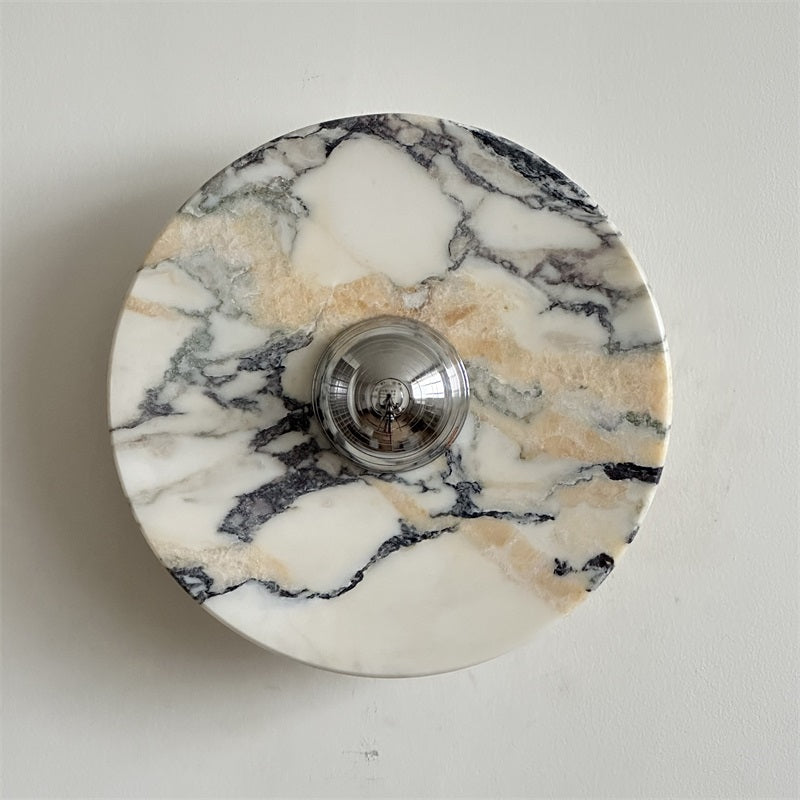 Zeno Modern Minimalist Round Chrome Marble Metal Wall Sconce - Lamp Copper