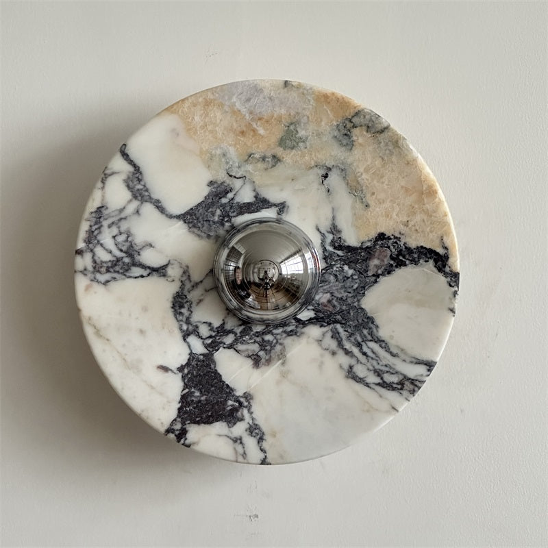 Zeno Modern Minimalist Round Chrome Marble Metal Wall Sconce - Lamp Copper