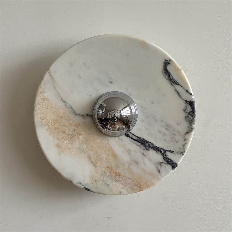 Zeno Modern Minimalist Round Chrome Marble Metal Wall Sconce - Lamp Copper