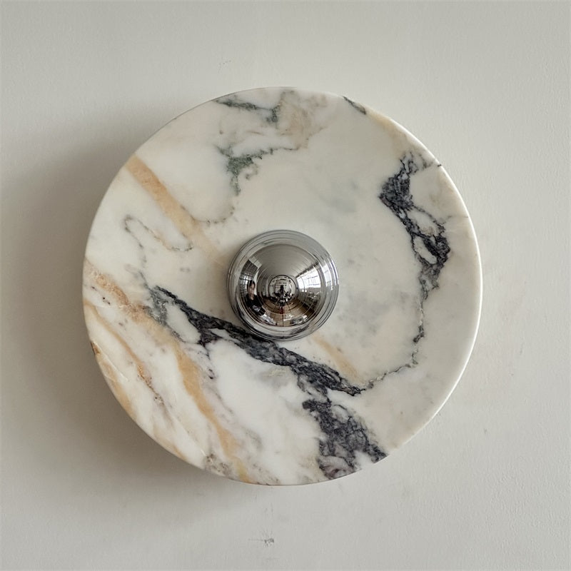 Zeno Modern Minimalist Round Chrome Marble Metal Wall Sconce - Lamp Copper