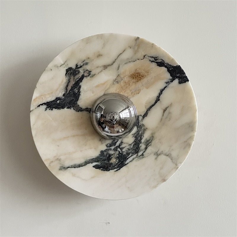 Zeno Modern Minimalist Round Chrome Marble Metal Wall Sconce - Lamp Copper