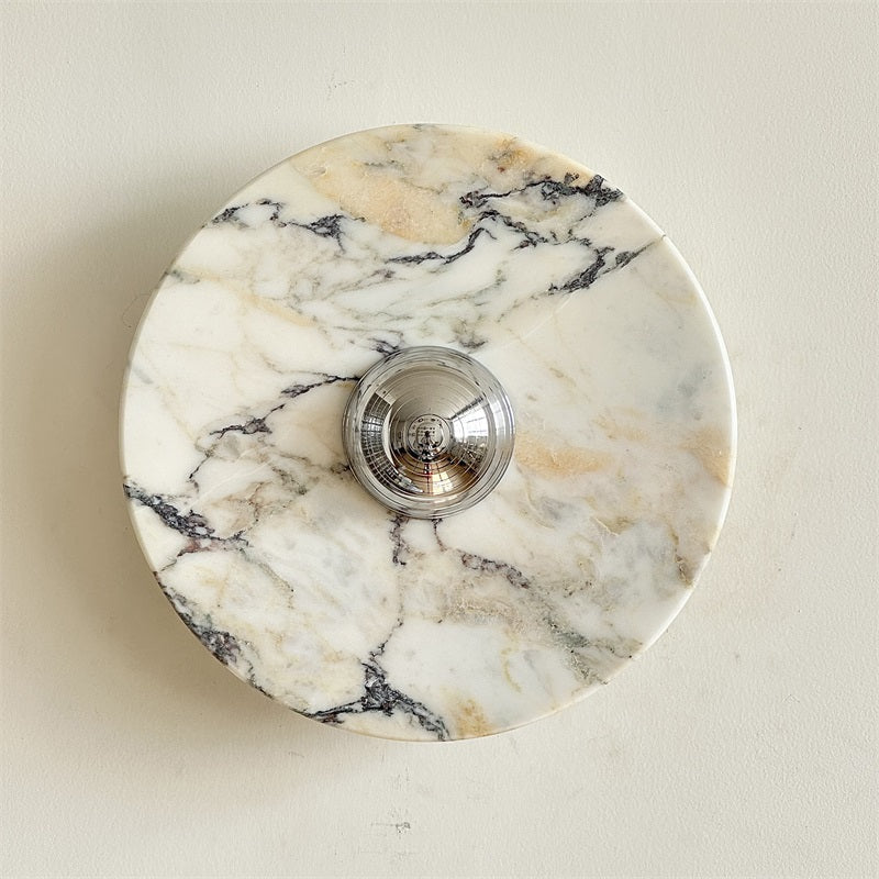 Zeno Modern Minimalist Round Chrome Marble Metal Wall Sconce - Lamp Copper