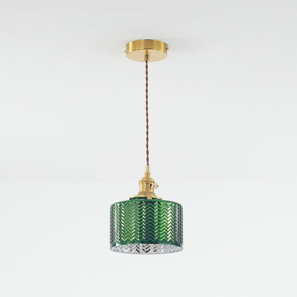 Valentina Suspension Cylindre/Géométrie Vintage, Métal/Verre, Vert, Salle à Manger