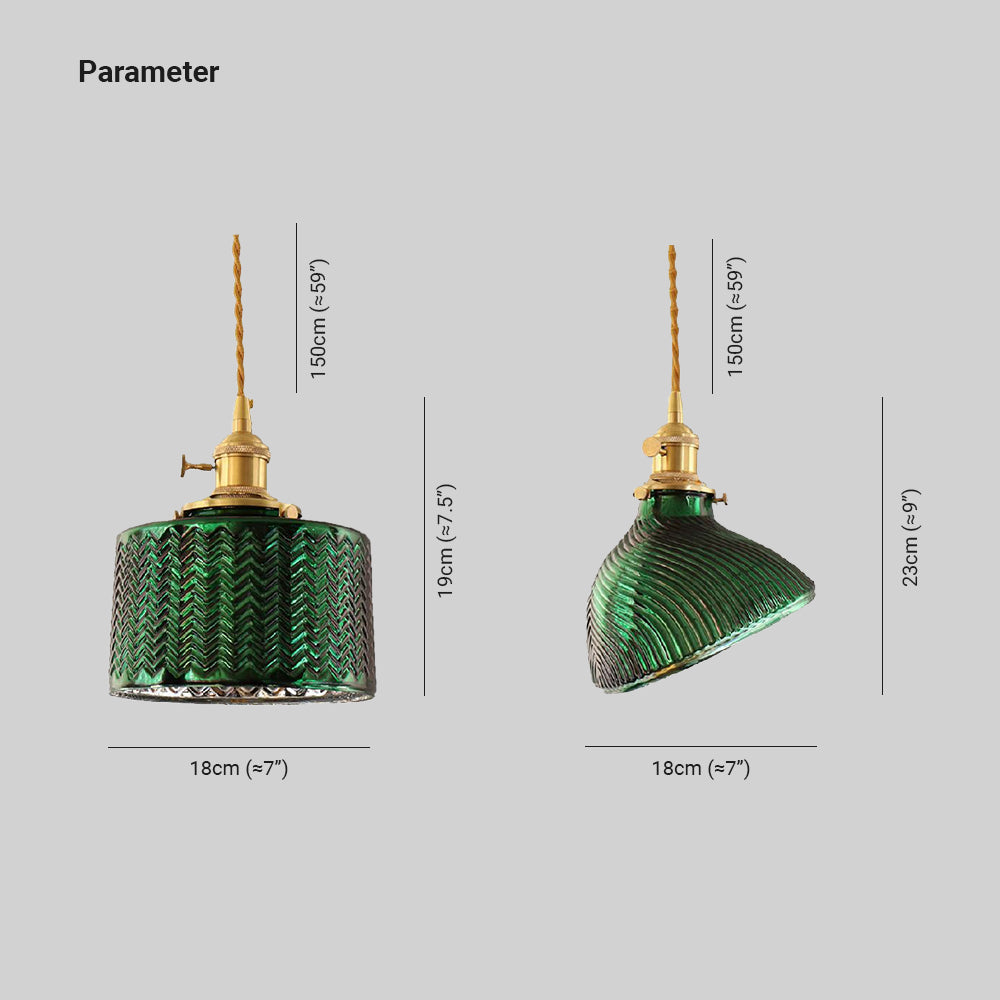 Valentina Suspension Cylindre/Géométrie Vintage, Métal/Verre, Vert, Salle à Manger