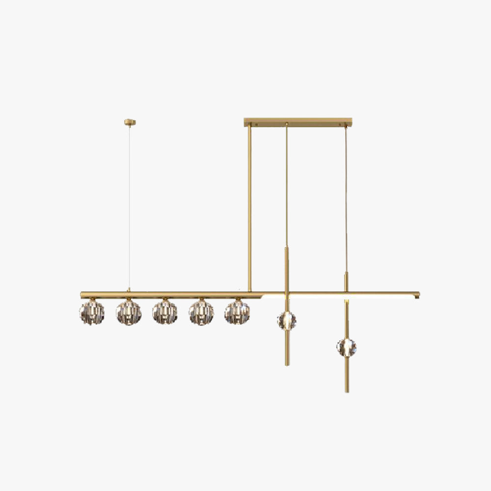 Kristy Suspension Linéaire/Sphère Moderne, Métal/Cristal, Doré, Salle à Manger
