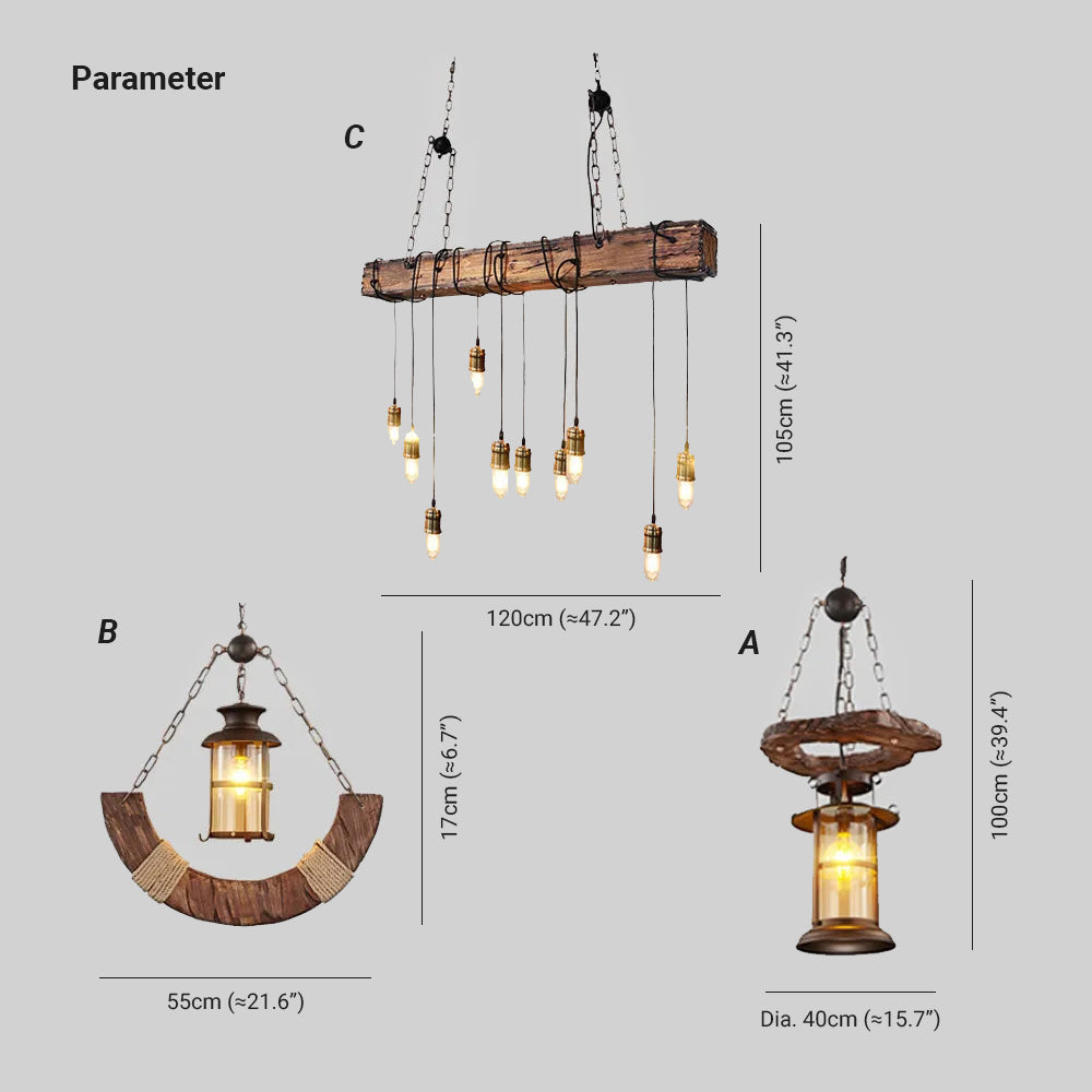 Epoch Vintage LED Lustre Métal/Verre/Bois Salon Chambre à coucher