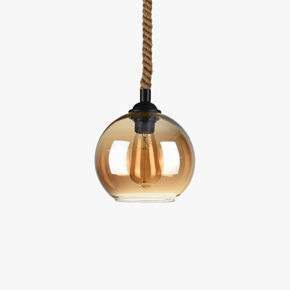Valentina Vintage LED Suspension Verre Métal Corde de Chanvre Salon
