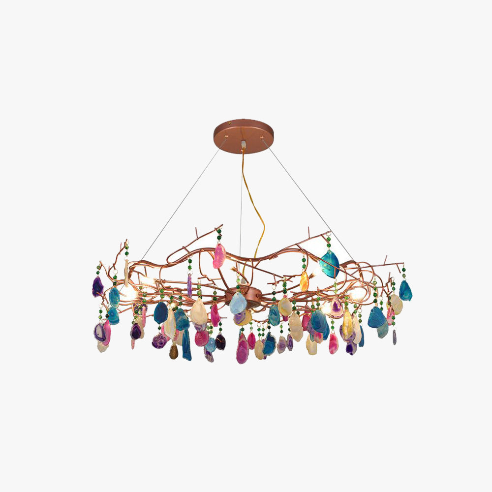 Valentina Art LED Suspension Doré Rosé Métal Pierre d'Agate Salon