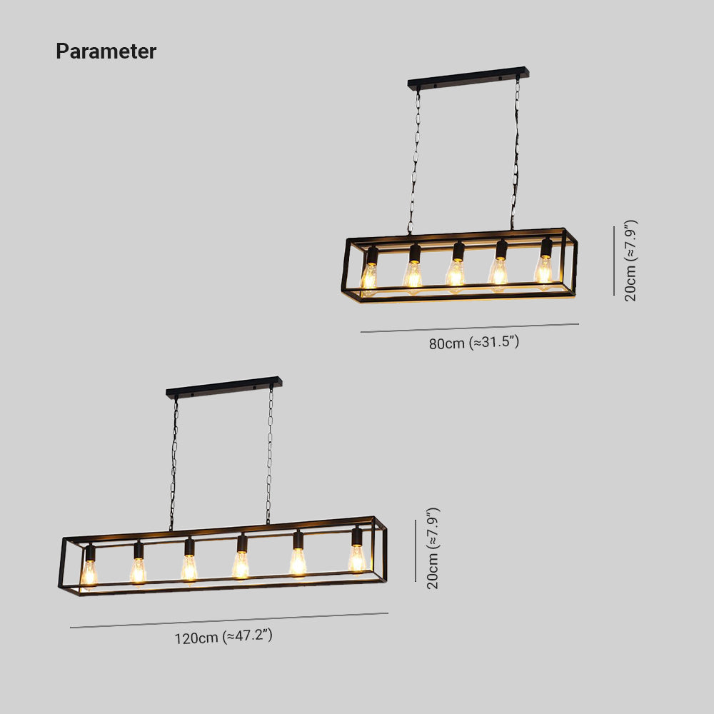 Silva Rectangle Vintage LED Suspension Noir Laiton Métal Salon