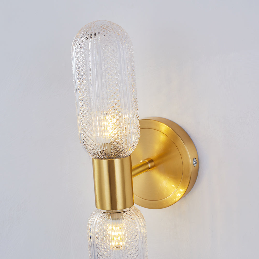 Valentina Applique Murale Luxe à Double Lumières, Métal/Verre, Or, Chambre