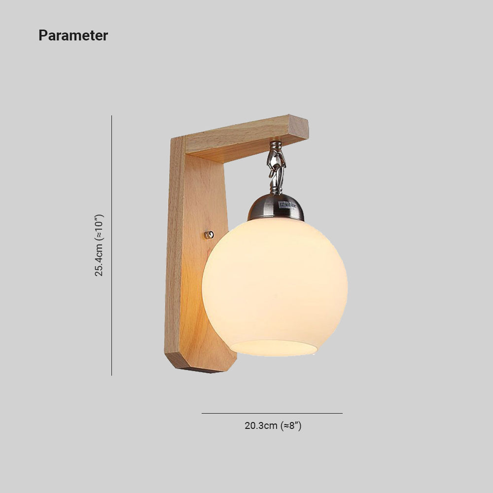 Muto Applique Globe Scandinave, Bois/Verre/Métal, Beige, Salon