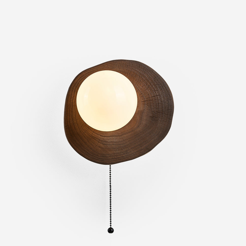 Bacia Wall Lamp Wood Sculpted Ring & Glass Sphere - Letslighting
