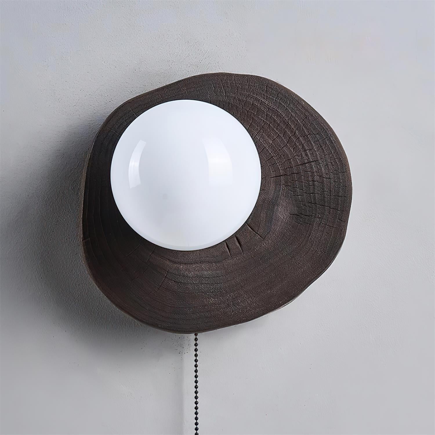 Bacia Wall Lamp Wood Sculpted Ring & Glass Sphere - Letslighting